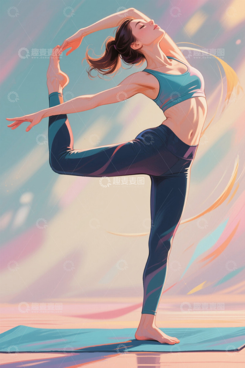 高清大图下载【趣麦麦图】瑜伽女孩夕阳下练习