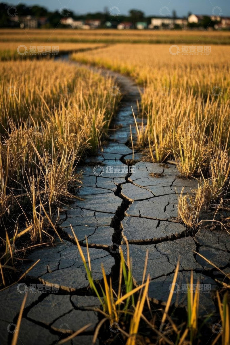 高清大图下载【趣麦麦图】干裂稻田中的田间小径