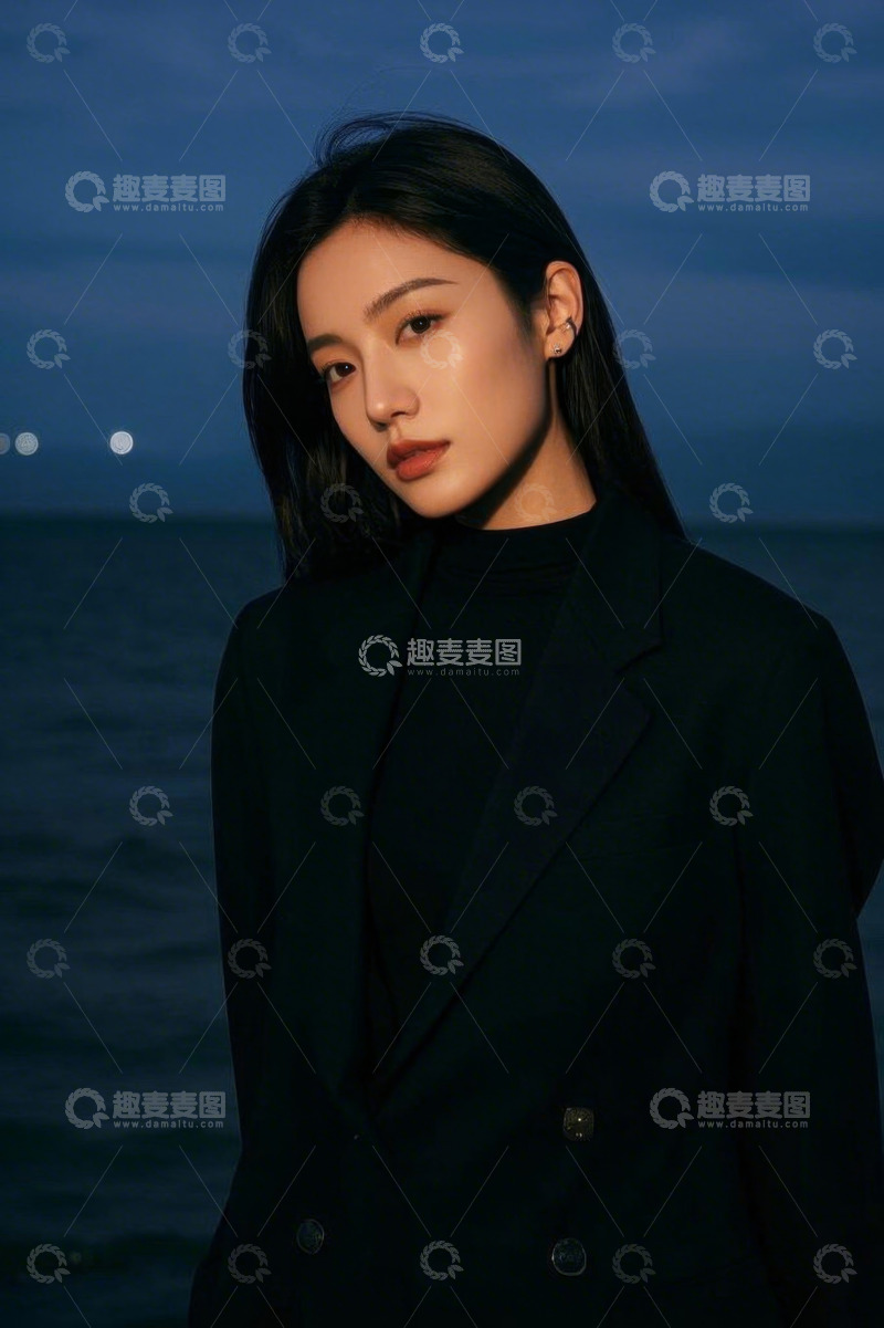 高清大图下载【趣麦麦图】夜晚海边时尚女子写真