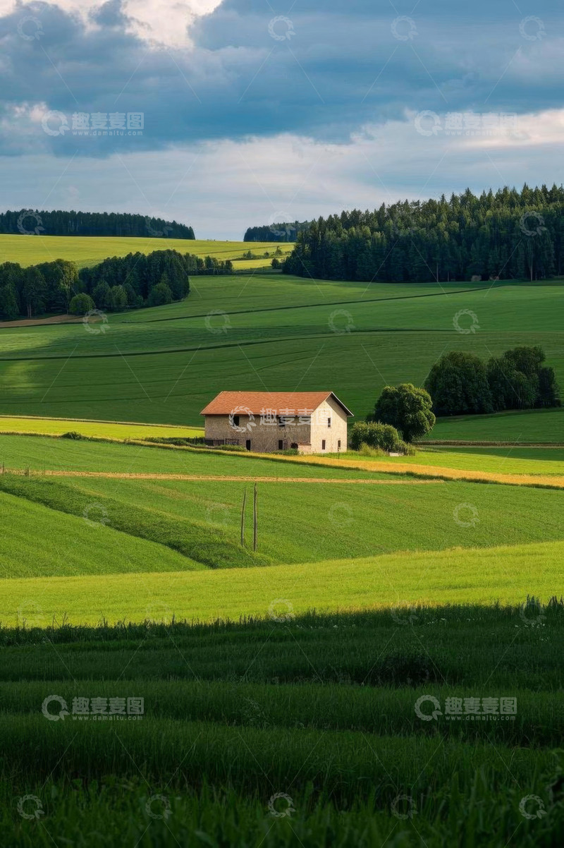 高清大图下载【趣麦麦图】田园乡村田野中的小屋