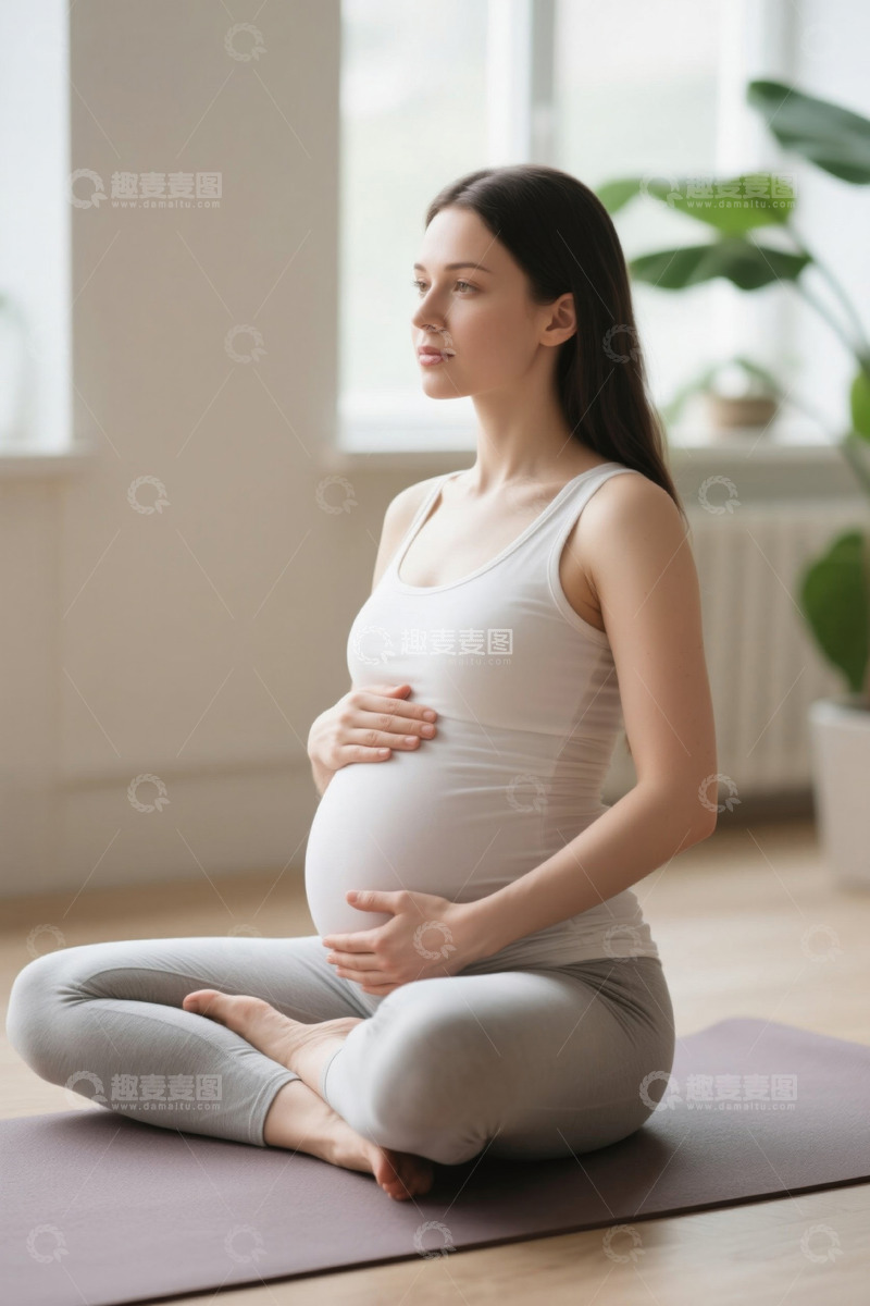 高清大图下载【趣麦麦图】孕妇瑜伽练习冥想放松身心