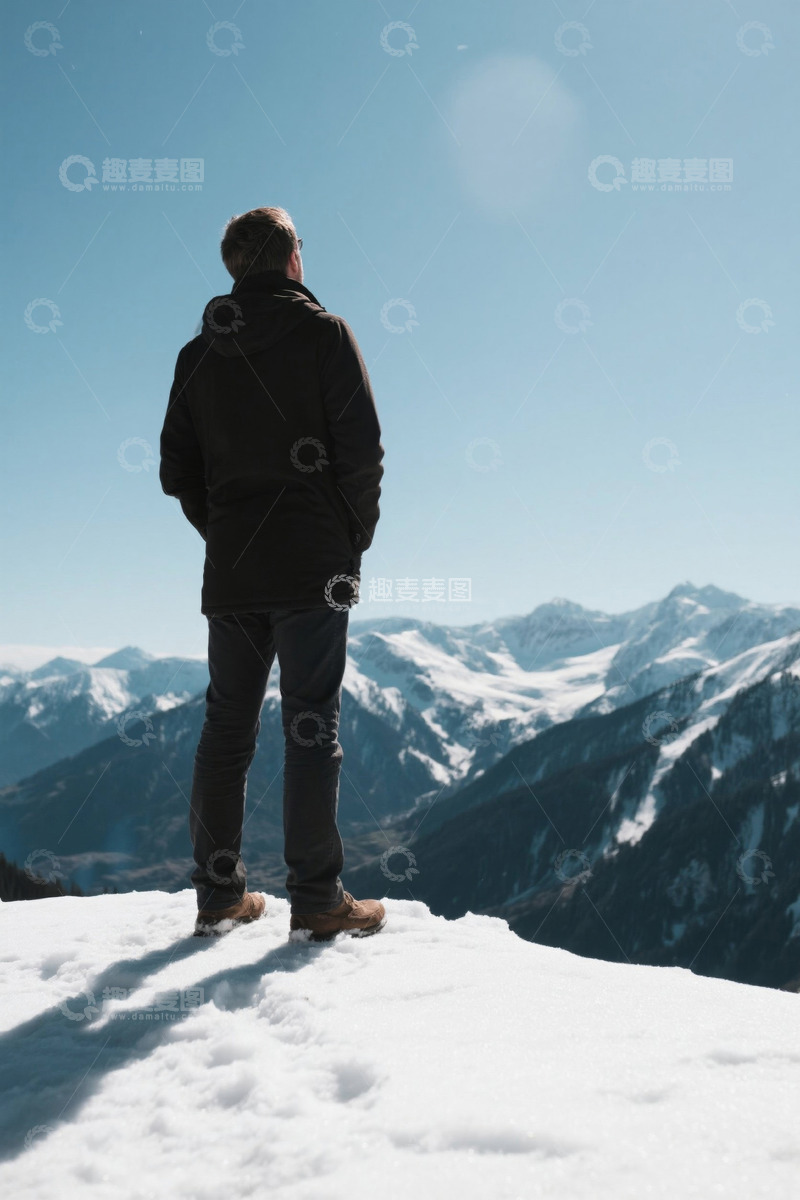 高清大图下载【趣麦麦图】雪山之巅眺望远方男子