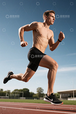 健美运动员在跑道上奔跑