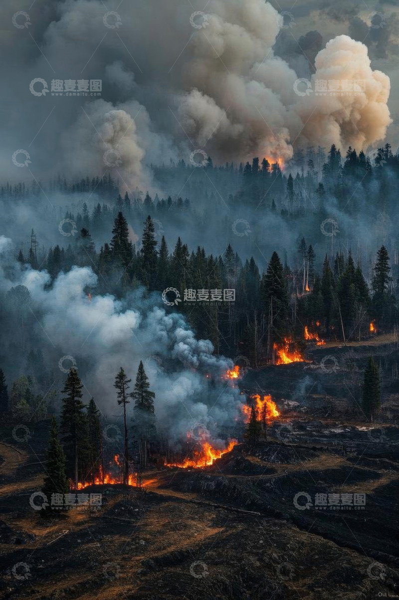 高清大图下载【趣麦麦图】森林野火蔓延场景
