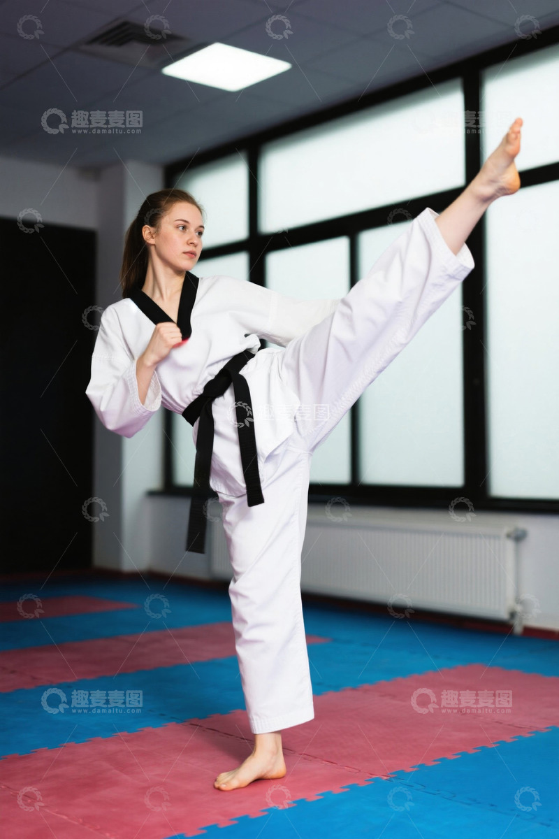 高清大图下载【趣麦麦图】跆拳道女生高抬腿练习