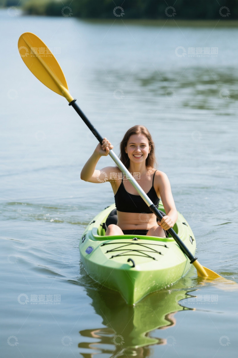 高清大图下载【趣麦麦图】快乐女孩独木舟水上运动