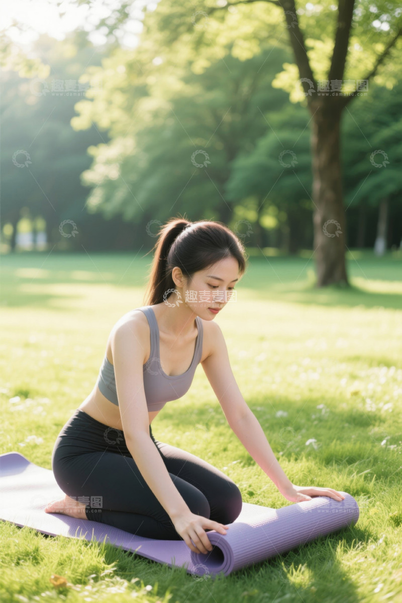 高清大图下载【趣麦麦图】阳光下女子公园瑜伽锻炼