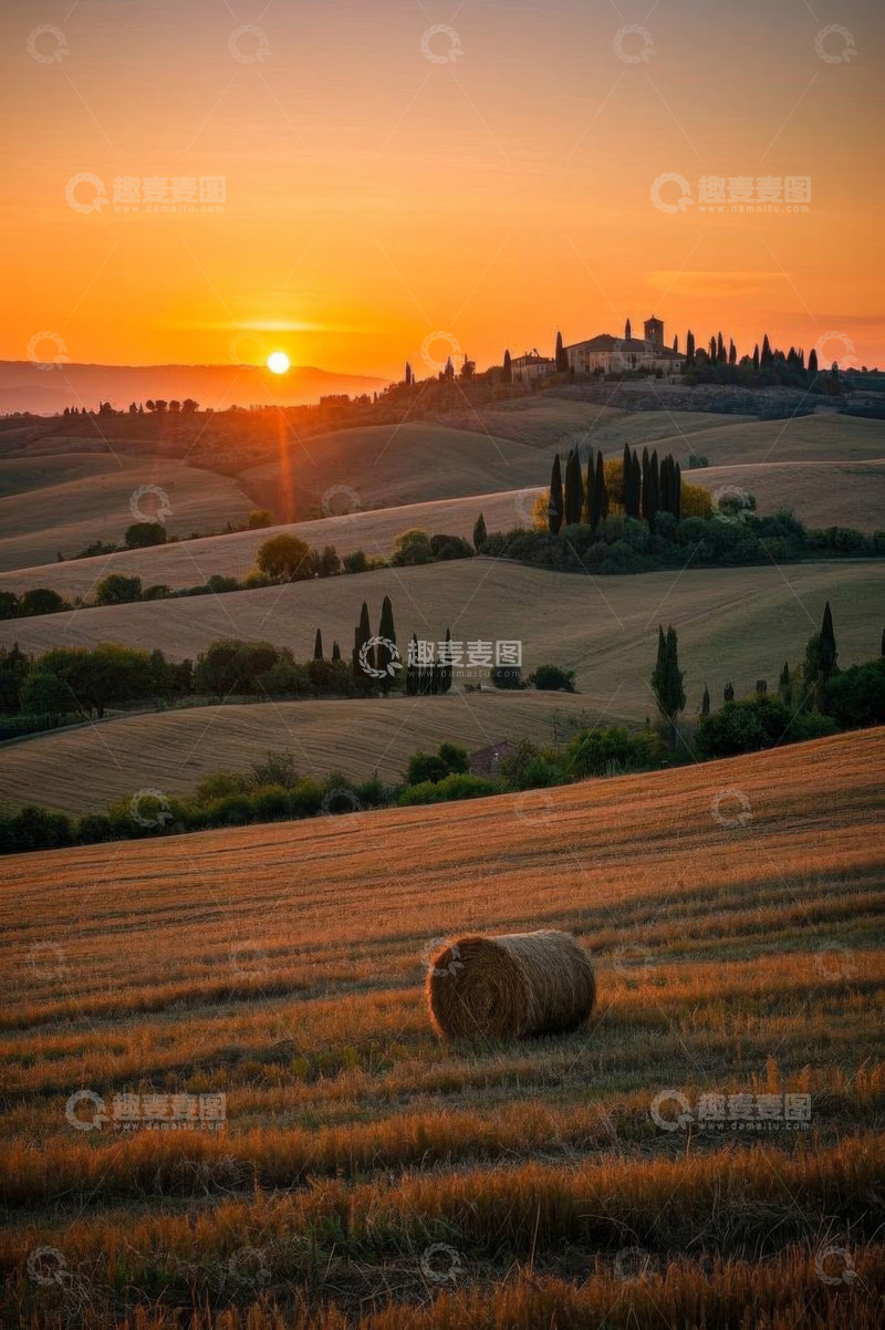 高清大图下载【趣麦麦图】托斯卡纳田园日落风光
