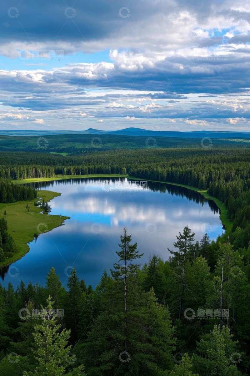 高清大图下载【趣麦麦图】森林湖泊自然风光全景