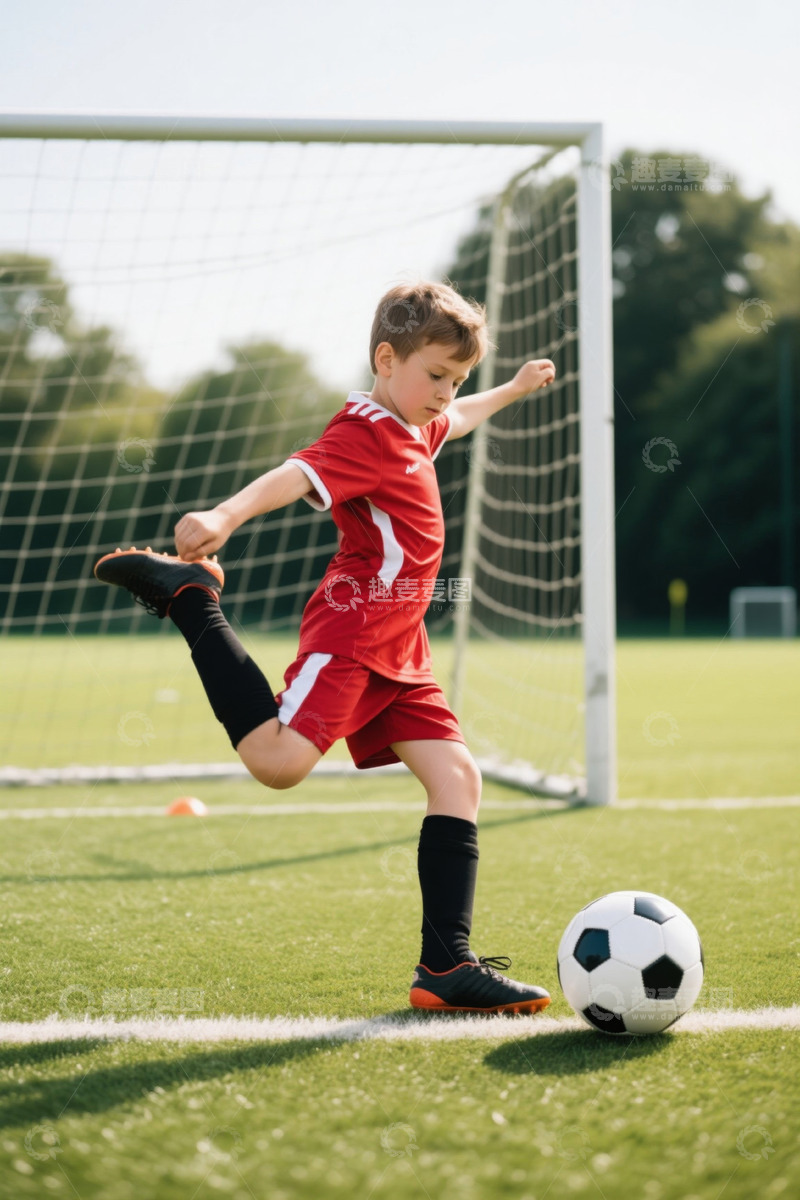 高清大图下载【趣麦麦图】足球少年凌空抽射精彩瞬间