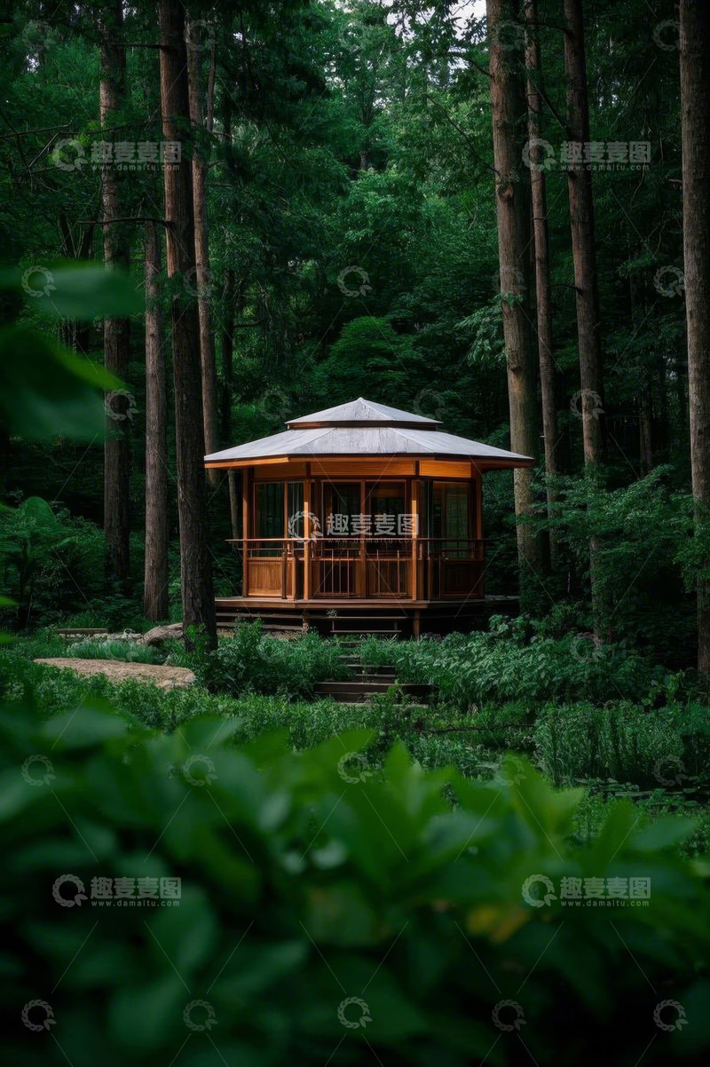 高清大图下载【趣麦麦图】森林中的木质小屋