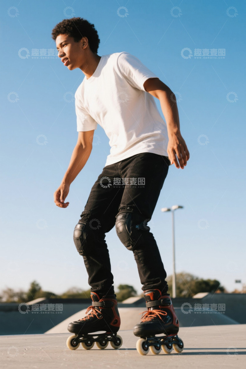 高清大图下载【趣麦麦图】阳光下年轻人滑旱冰英姿飒爽