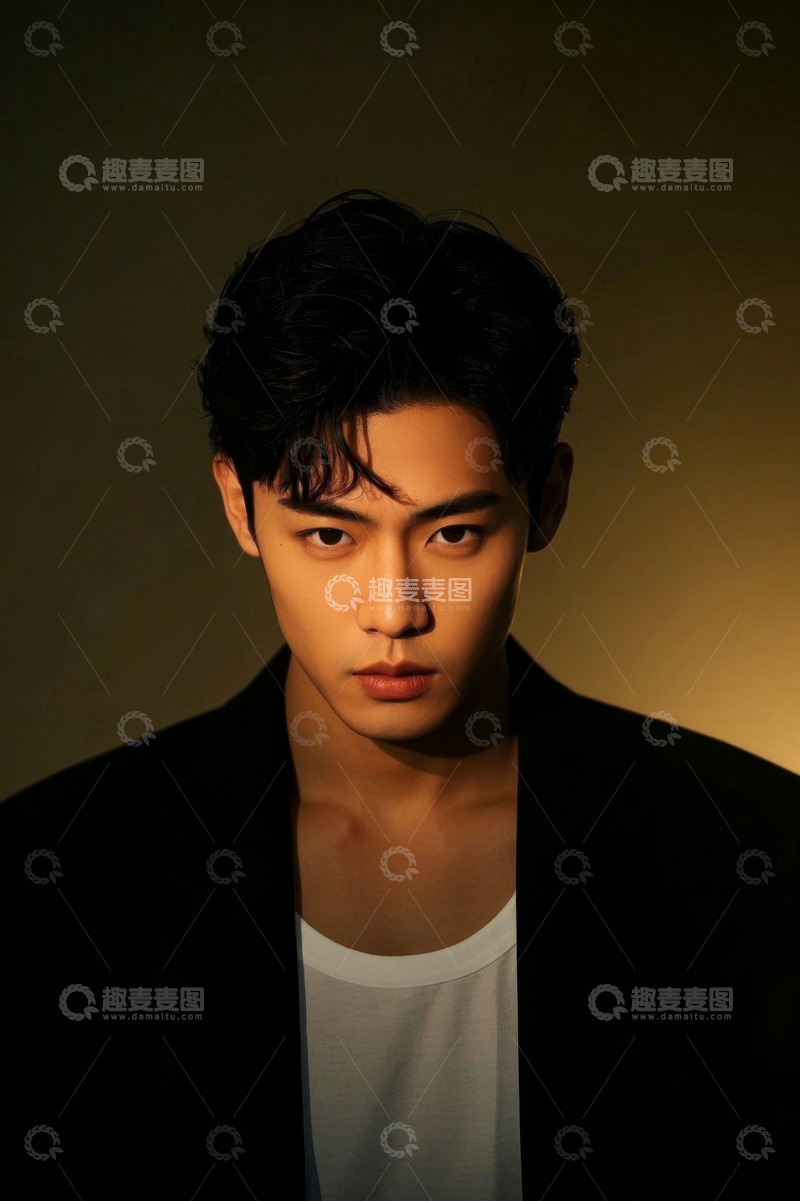高清大图下载【趣麦麦图】深色背景下眼神坚毅的年轻男子