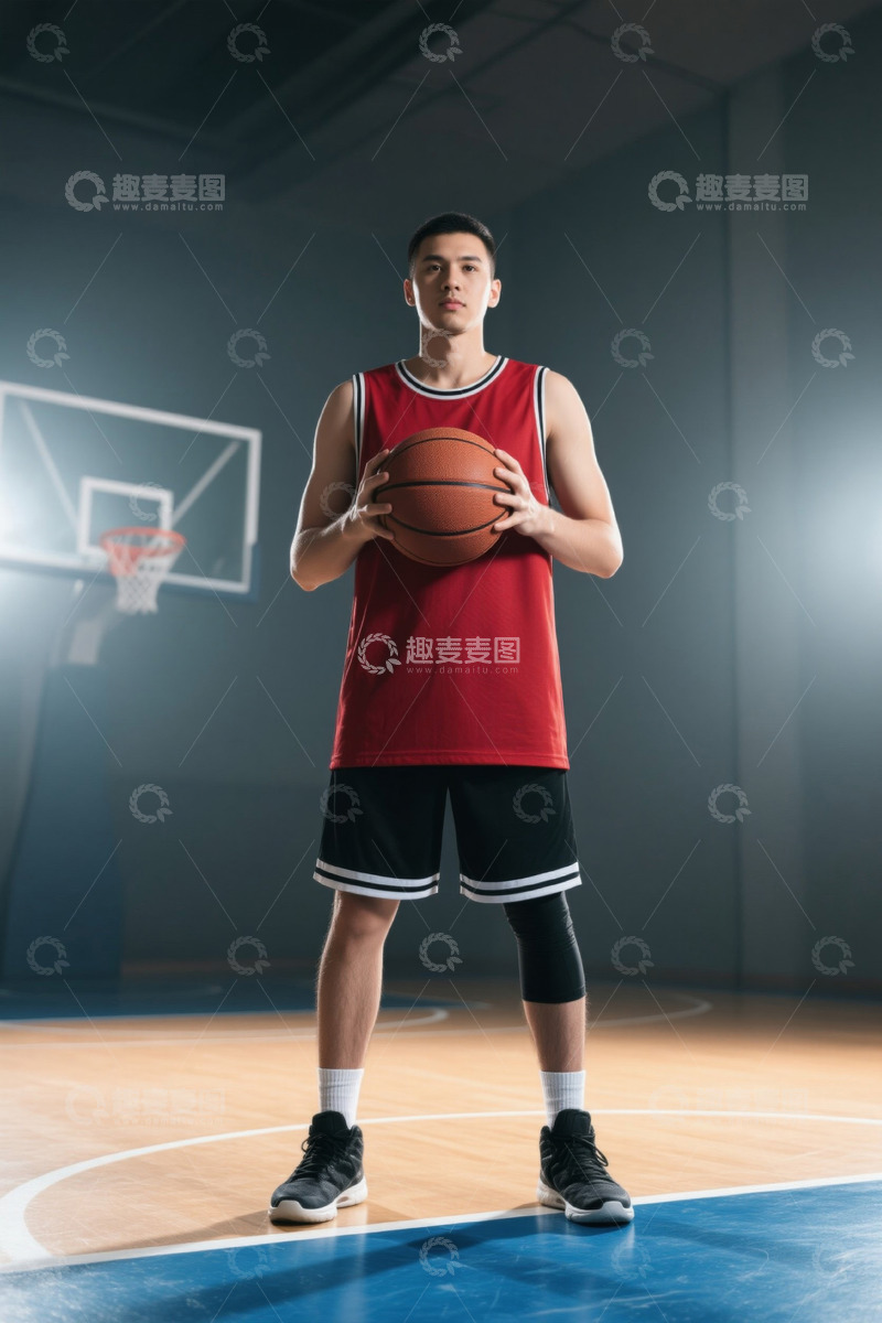 高清大图下载【趣麦麦图】年轻篮球运动员室内持球照