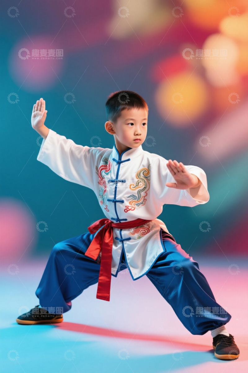 高清大图下载【趣麦麦图】孩童练习中国武术，动作优美