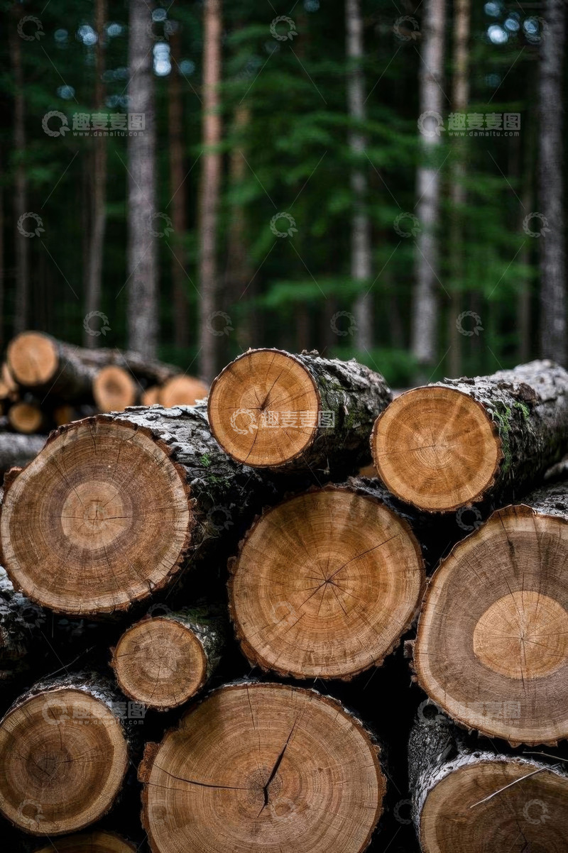 高清大图下载【趣麦麦图】森林中堆放的原木素材