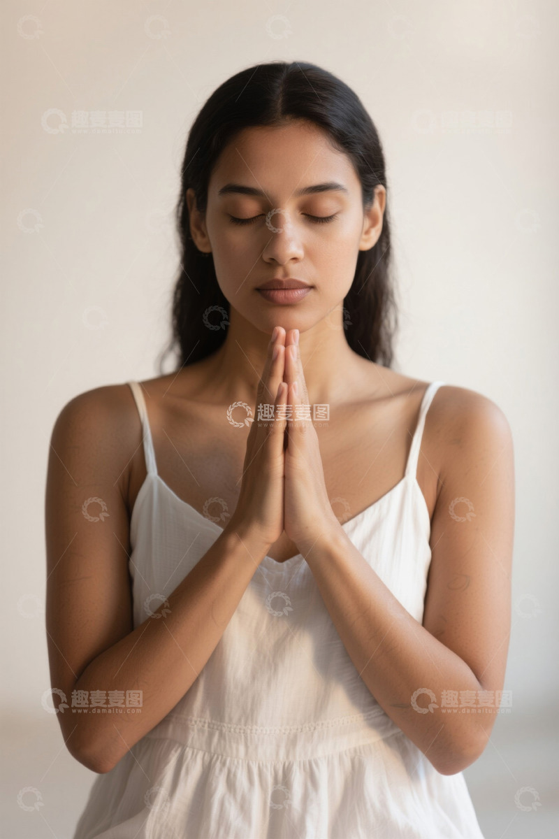 高清大图下载【趣麦麦图】年轻女子祈祷冥想姿态