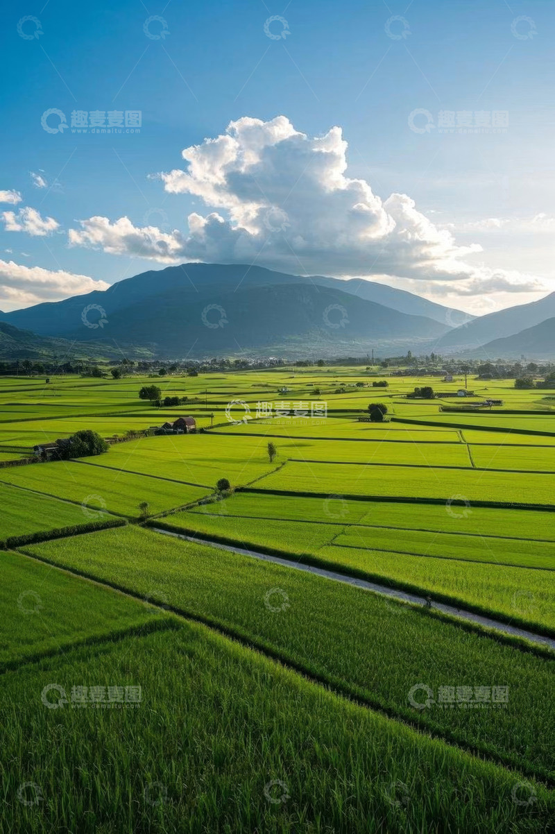 高清大图下载【趣麦麦图】田园风光农田与远山景色