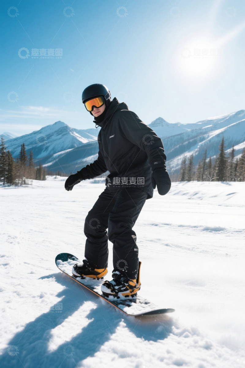 高清大图下载【趣麦麦图】滑雪者在雪山上享受阳光