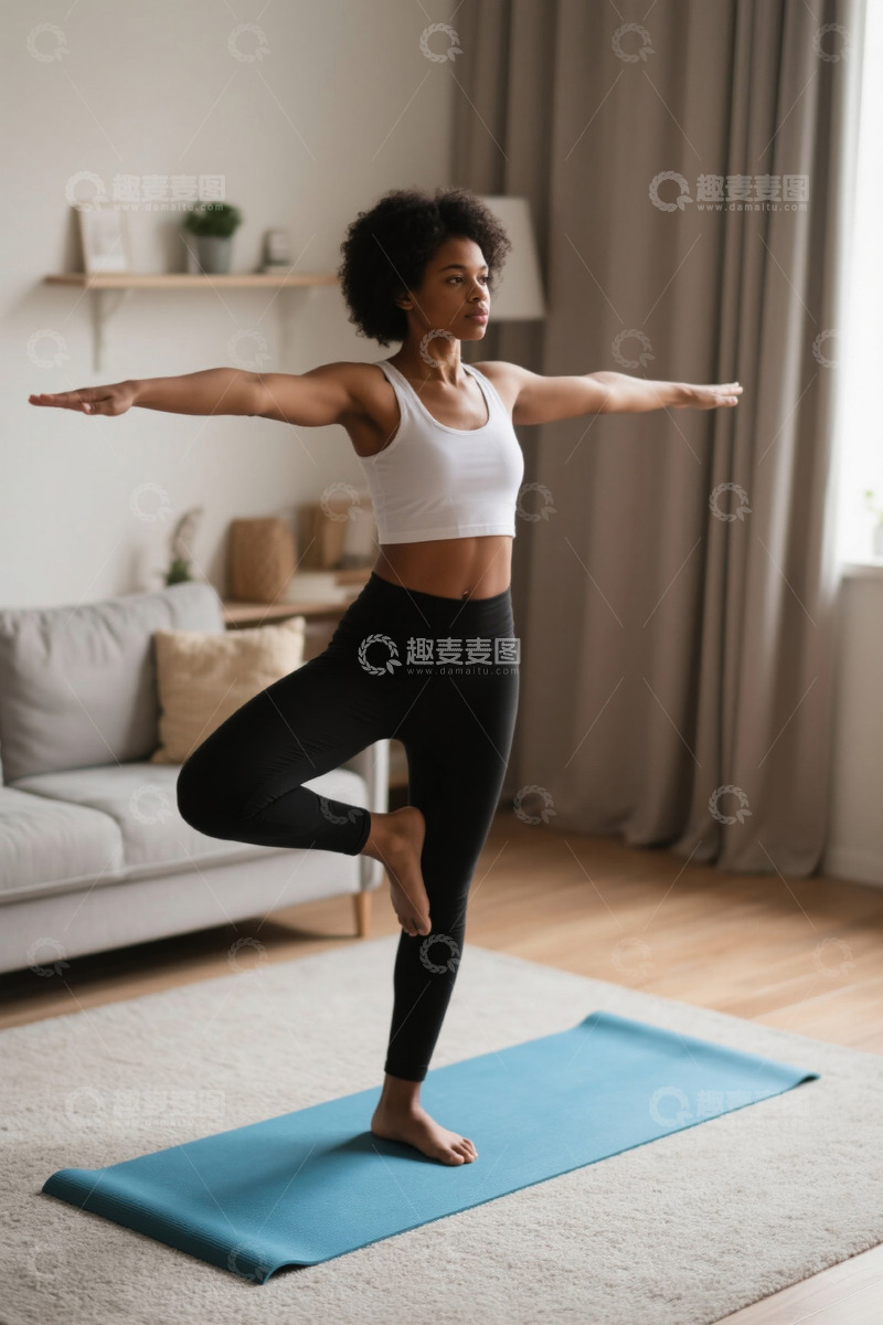高清大图下载【趣麦麦图】瑜伽练习女性平衡体式