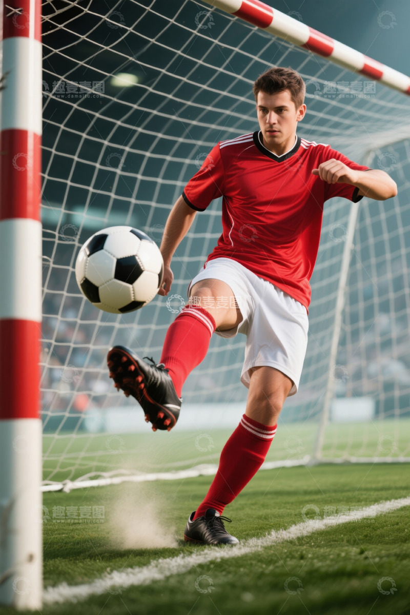 高清大图下载【趣麦麦图】足球运动员凌空抽射进球瞬间