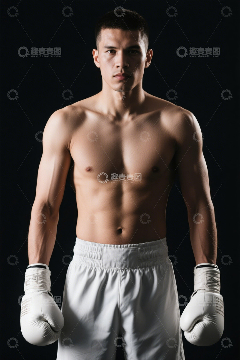 高清大图下载【趣麦麦图】拳击手赤裸上身戴拳套站立