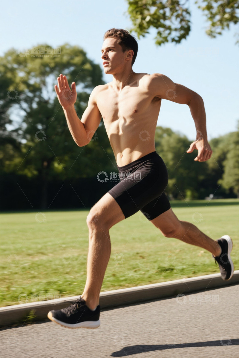 高清大图下载【趣麦麦图】阳光下奔跑的健壮青年