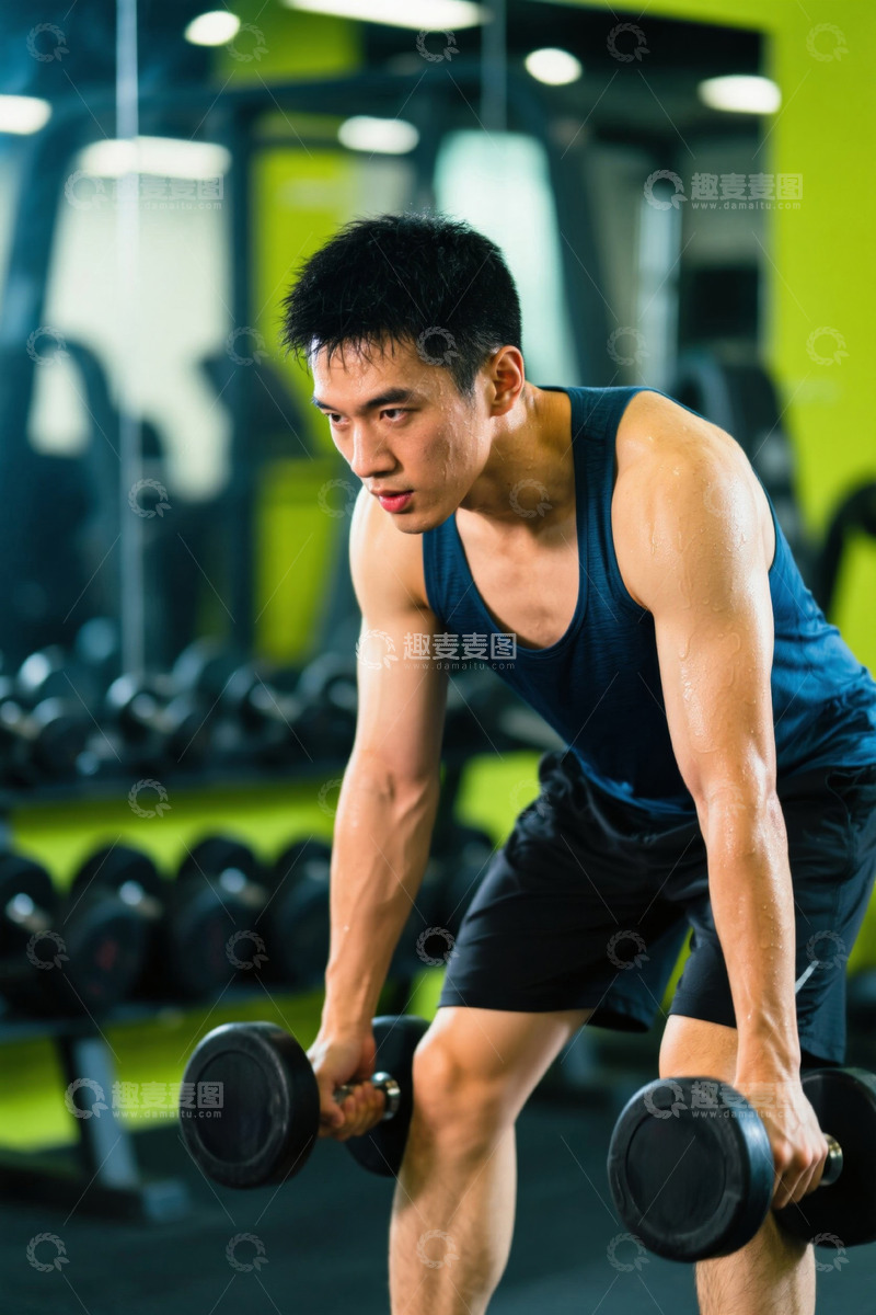 高清大图下载【趣麦麦图】健身房里挥汗如雨的年轻人