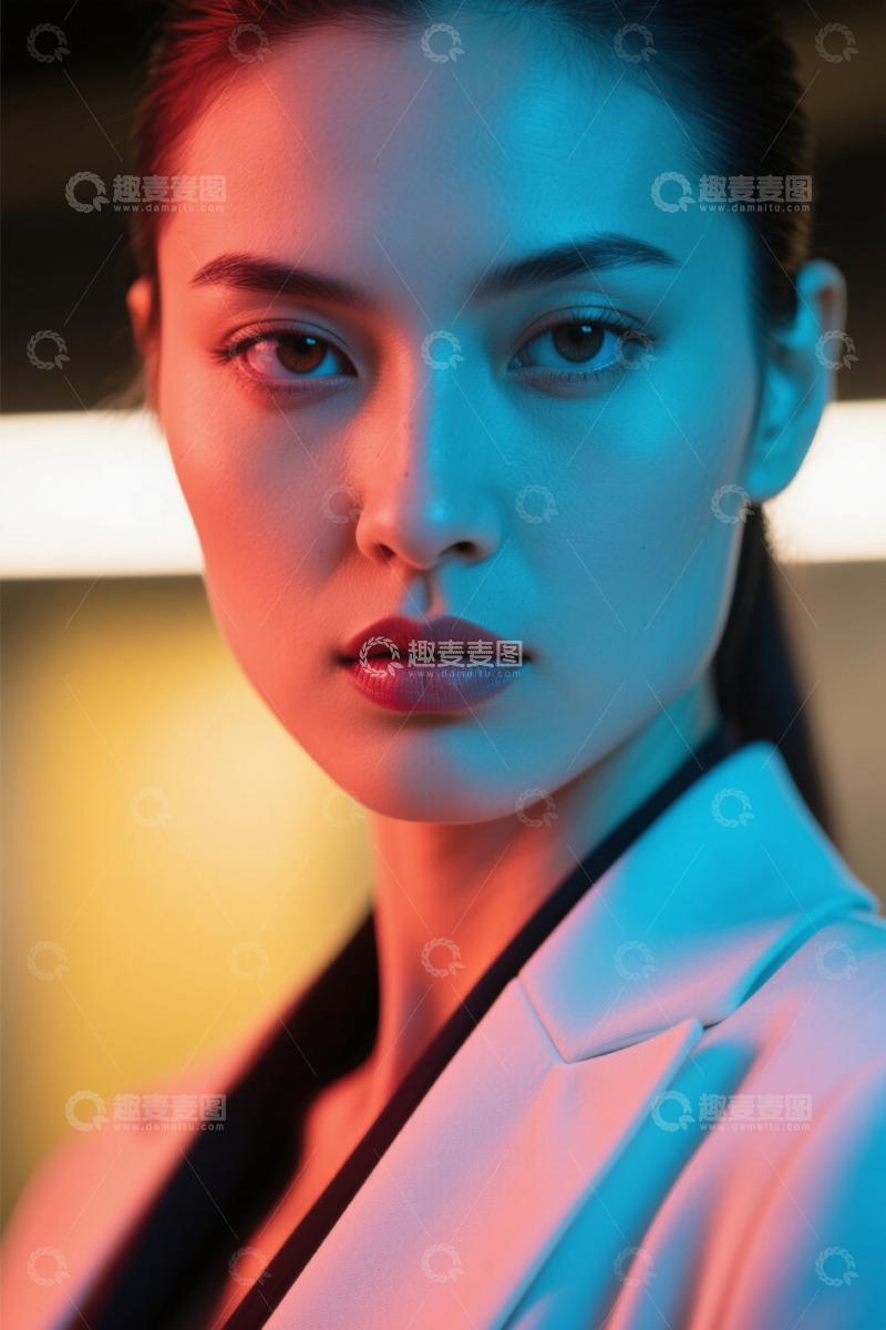 高清大图下载【趣麦麦图】霓虹灯下时尚女性肖像