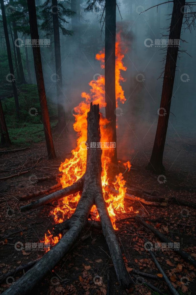 高清大图下载【趣麦麦图】森林中燃烧的篝火