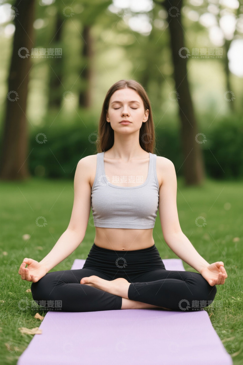 高清大图下载【趣麦麦图】公园里冥想的女人