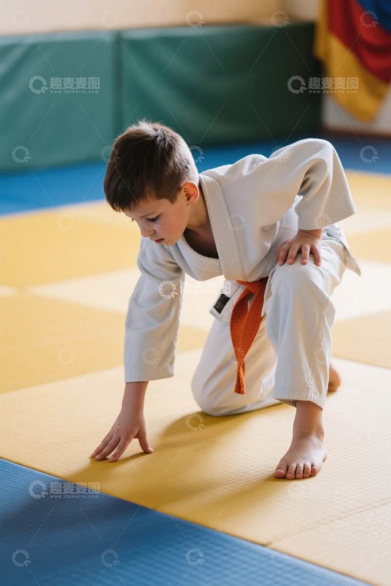 高清大图下载【趣麦麦图】少年在柔道垫上练习柔道