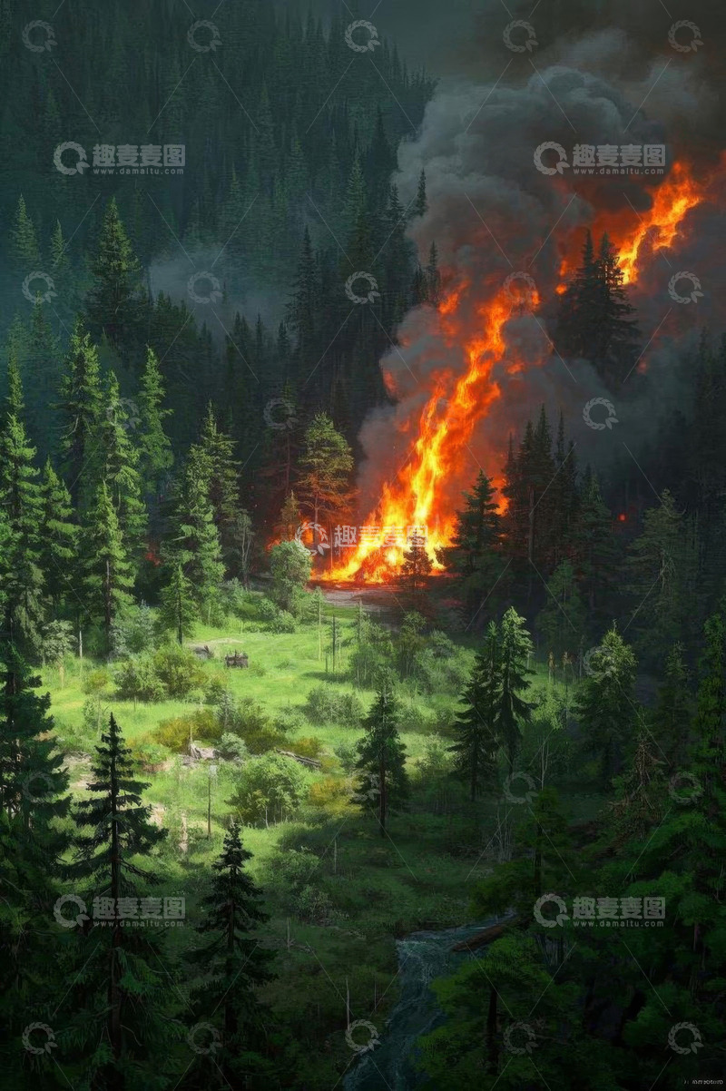 高清大图下载【趣麦麦图】森林中熊熊燃烧的野火景象