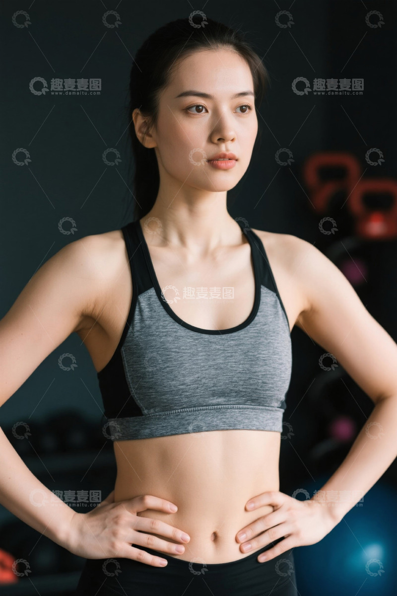 高清大图下载【趣麦麦图】健身房里自信美丽的年轻女子