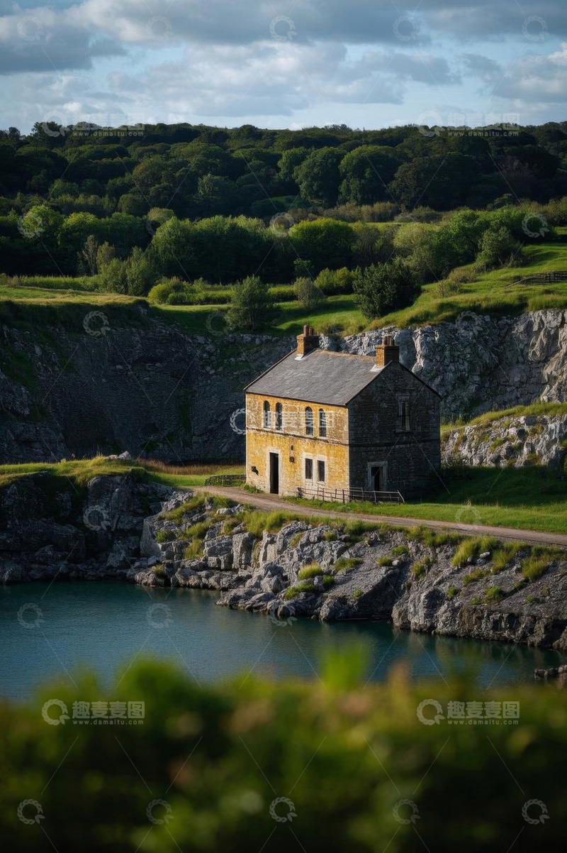高清大图下载【趣麦麦图】湖边乡村小屋自然风光