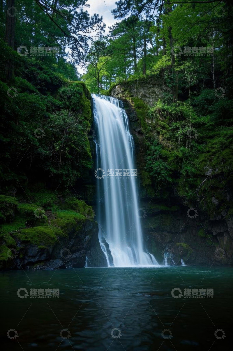 高清大图下载【趣麦麦图】森林中的瀑布自然风光