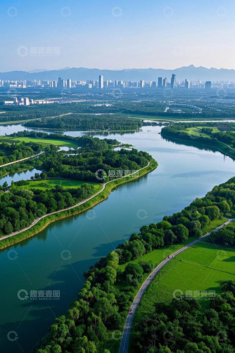 高清大图下载【趣麦麦图】城市近郊自然风光航拍图