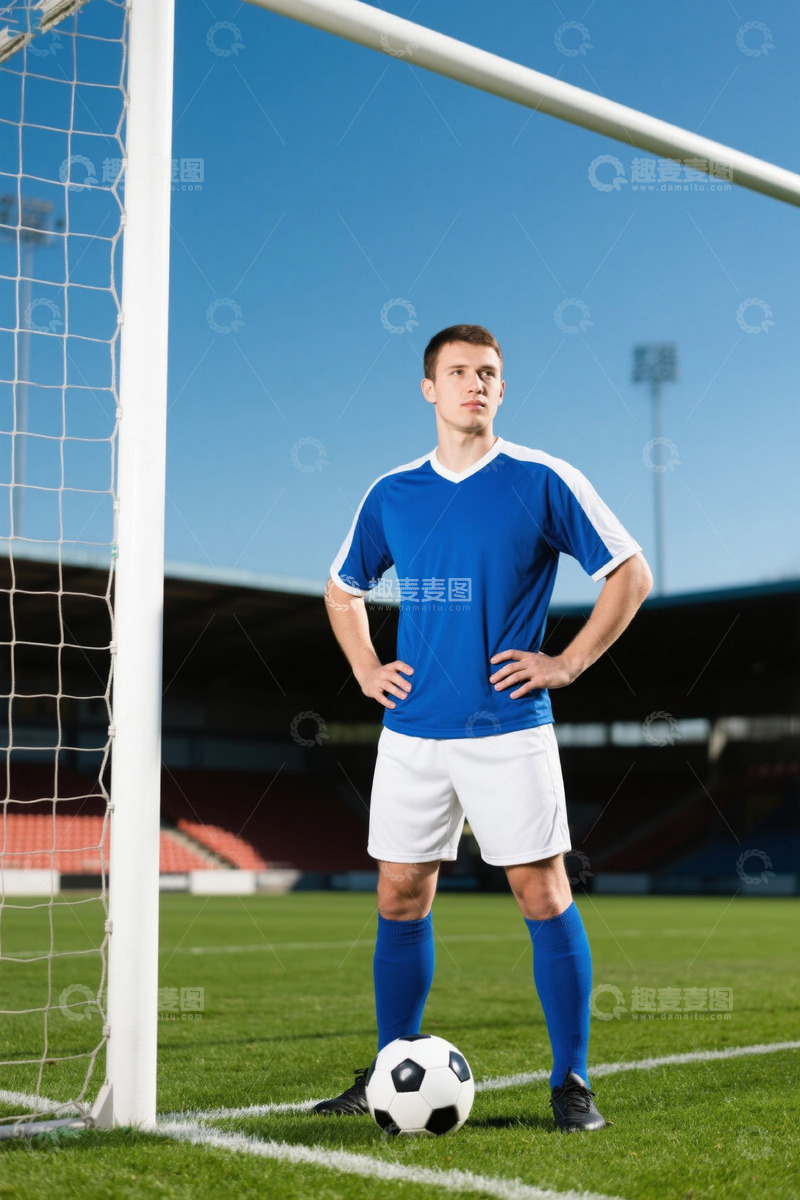 高清大图下载【趣麦麦图】足球运动员站在球门前凝视着远方