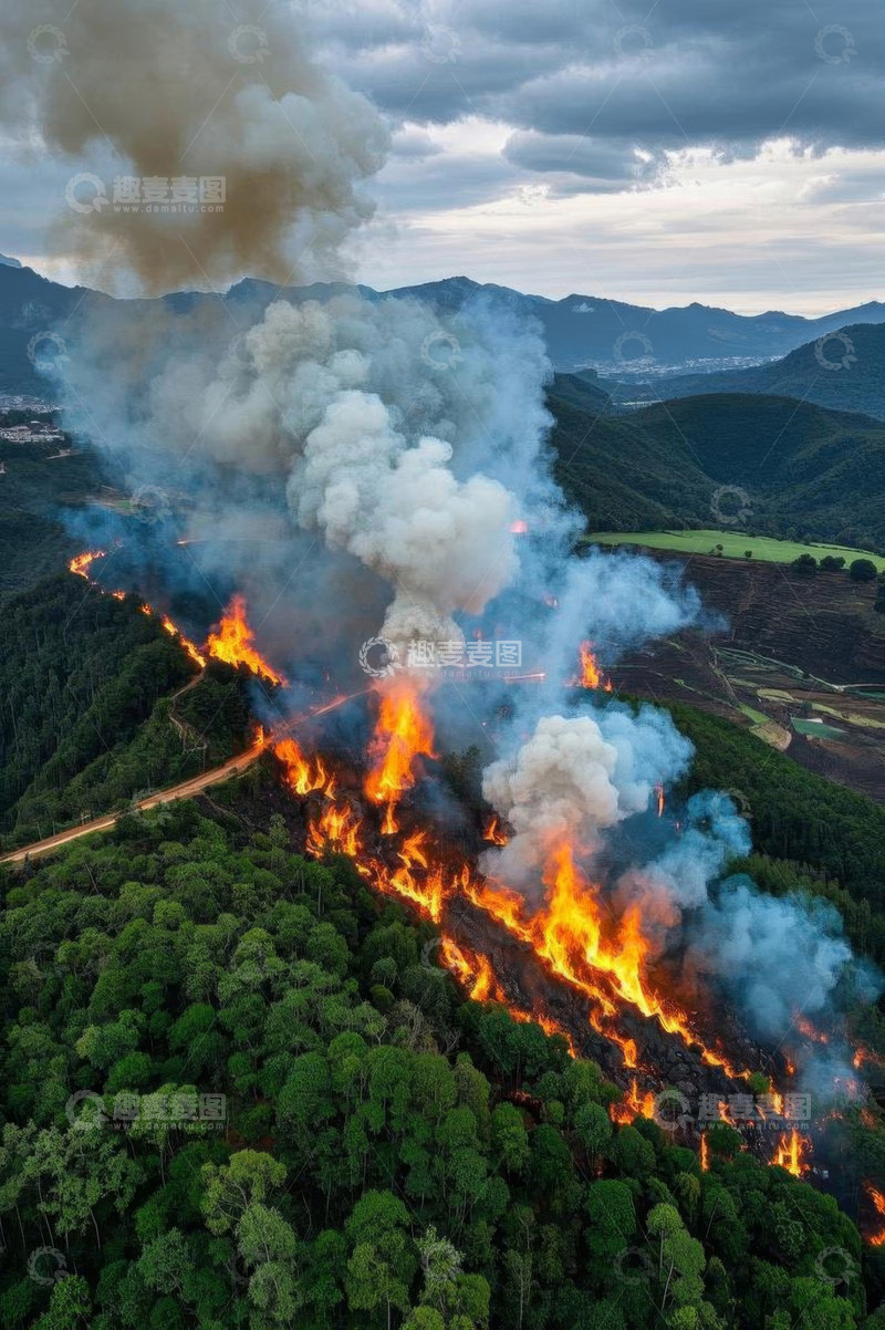高清大图下载【趣麦麦图】山林火灾航拍全景