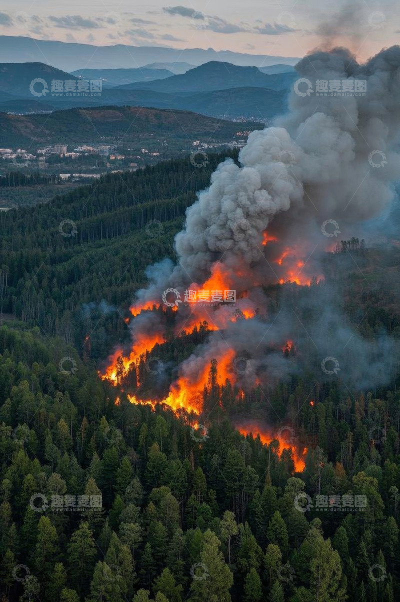 高清大图下载【趣麦麦图】山林火灾鸟瞰图