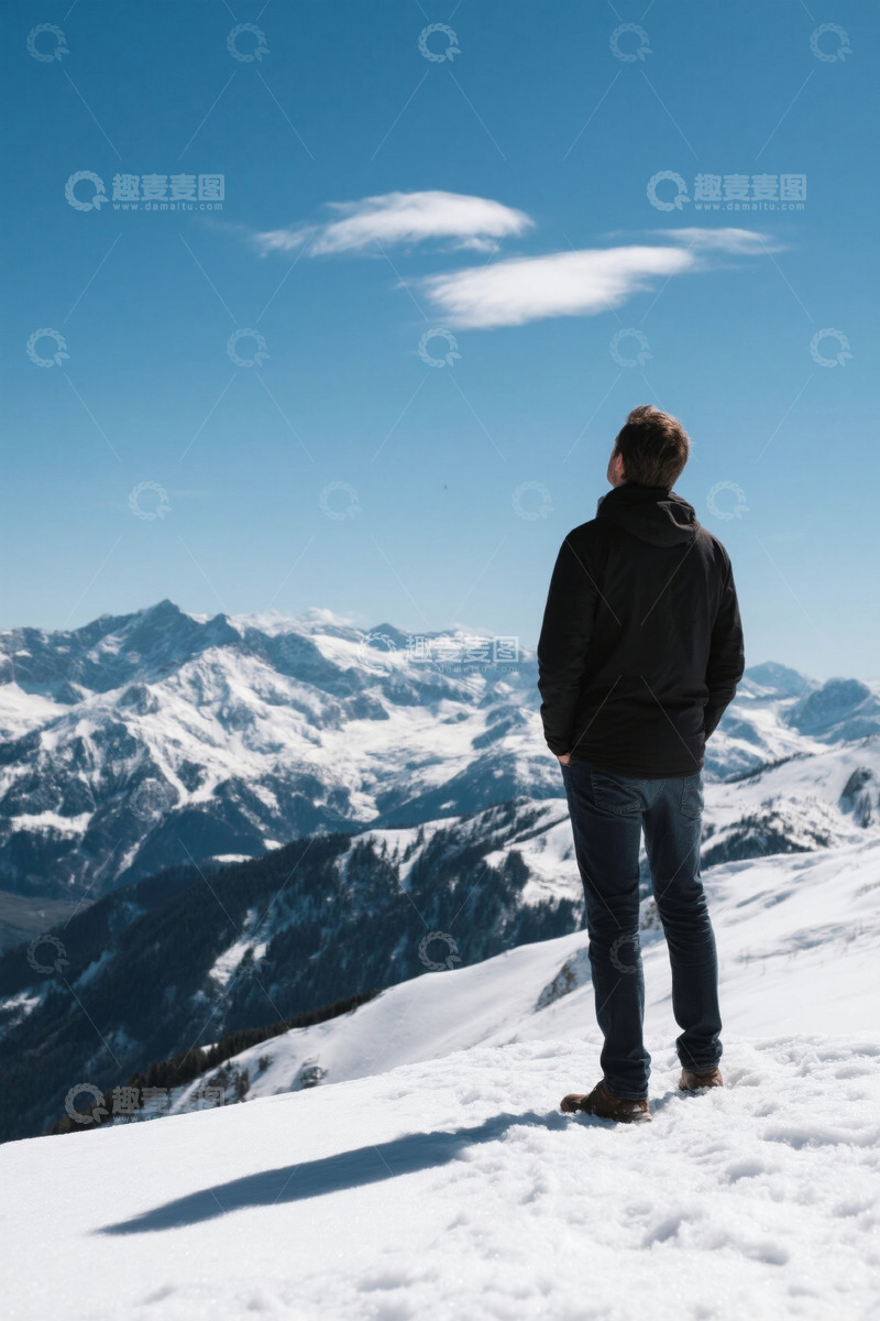 高清大图下载【趣麦麦图】雪山之巅眺望远方男子