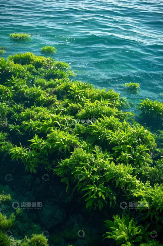 水边生长的茂盛绿色植物