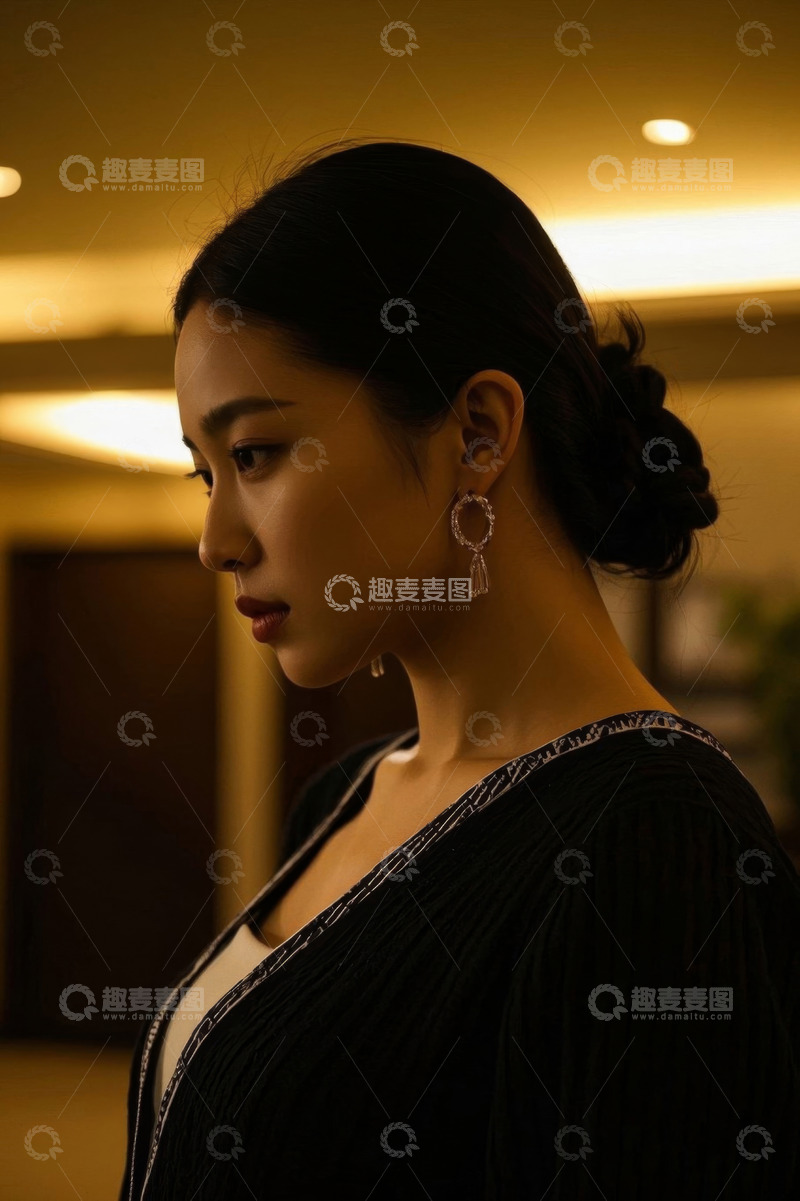 高清大图下载【趣麦麦图】侧颜精致女子忧郁凝视