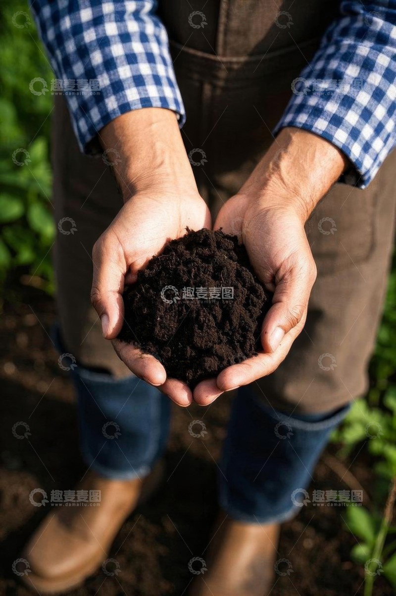 高清大图下载【趣麦麦图】农民双手捧着肥沃的土壤