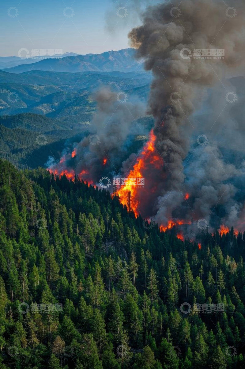高清大图下载【趣麦麦图】山林大火燃烧俯瞰景象