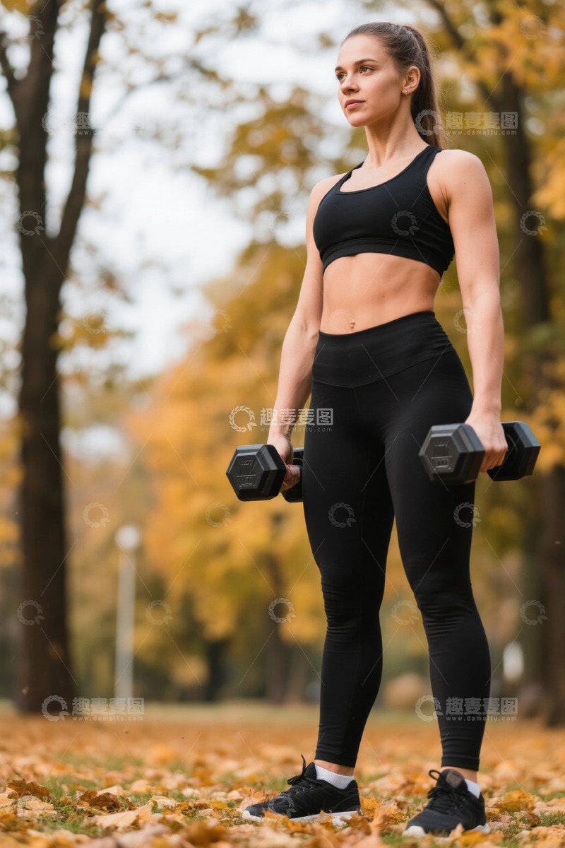高清大图下载【趣麦麦图】秋季公园健身的年轻女子