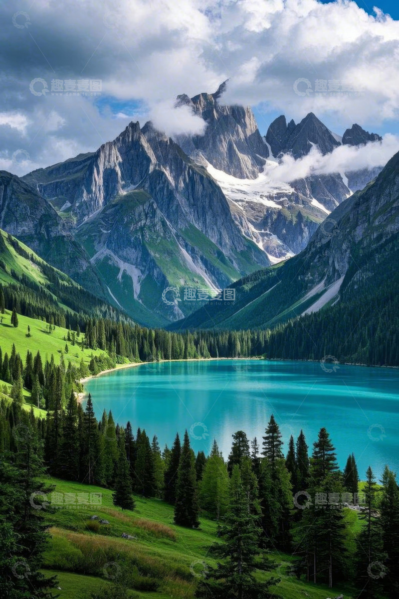 高清大图下载【趣麦麦图】高山湖泊自然风光全景