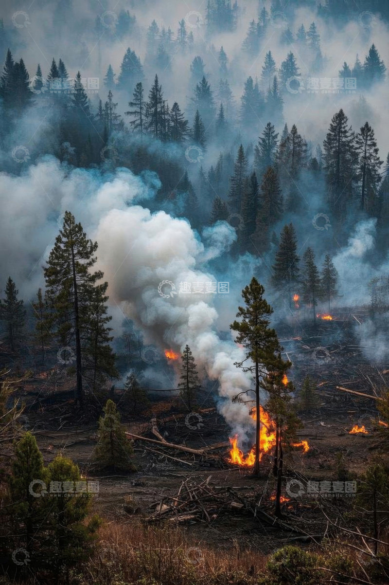 高清大图下载【趣麦麦图】森林火灾场景画面