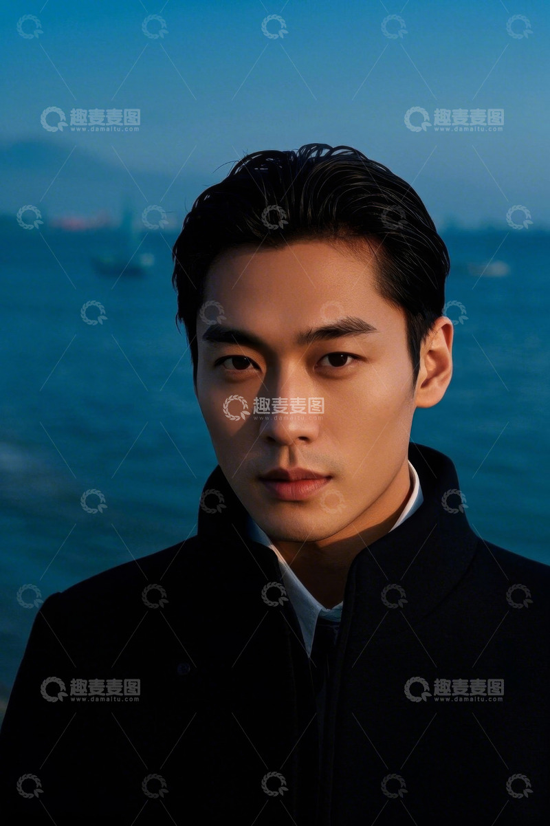高清大图下载【趣麦麦图】深色西装男子海边凝视