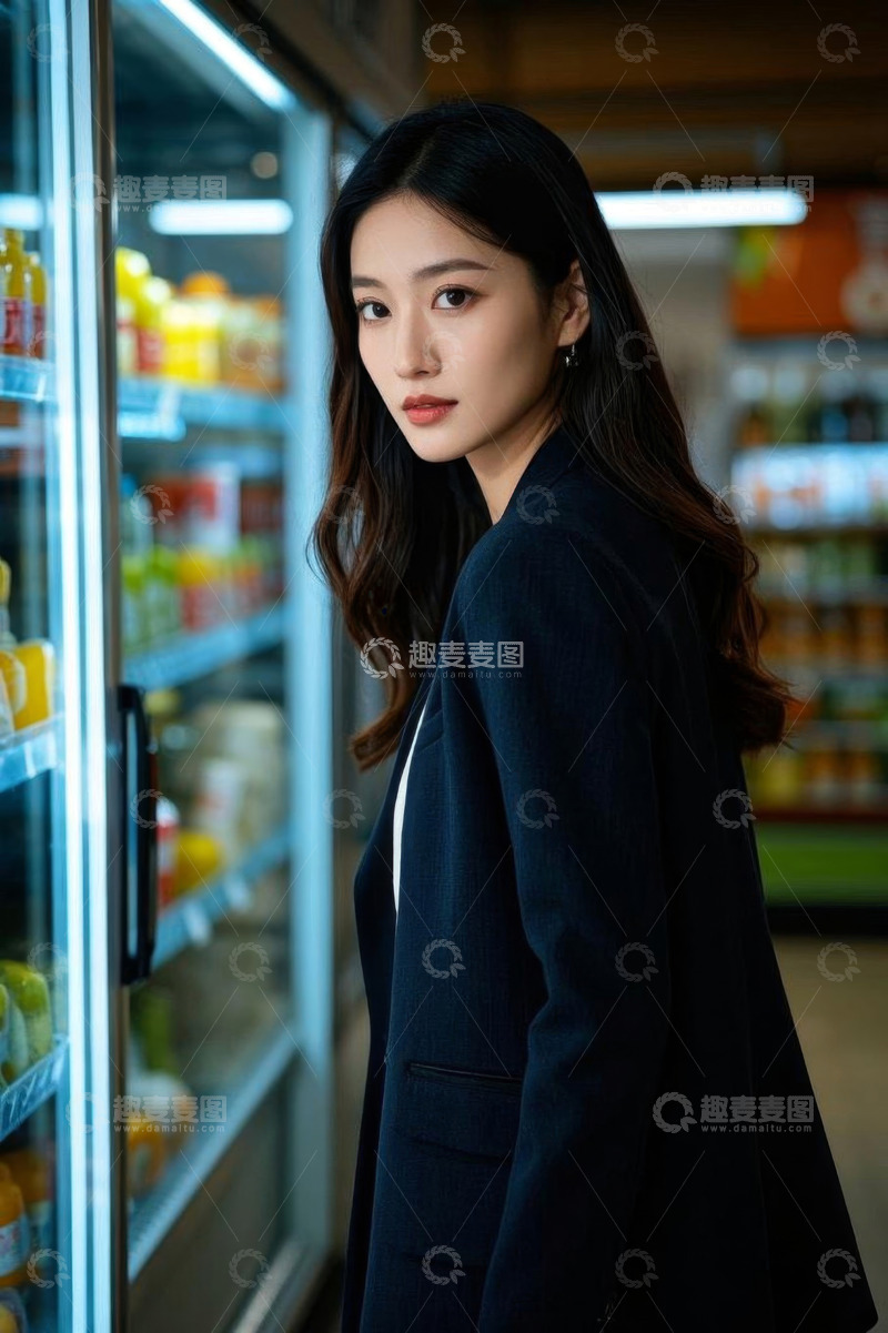 高清大图下载【趣麦麦图】便利店里气质美女侧身照